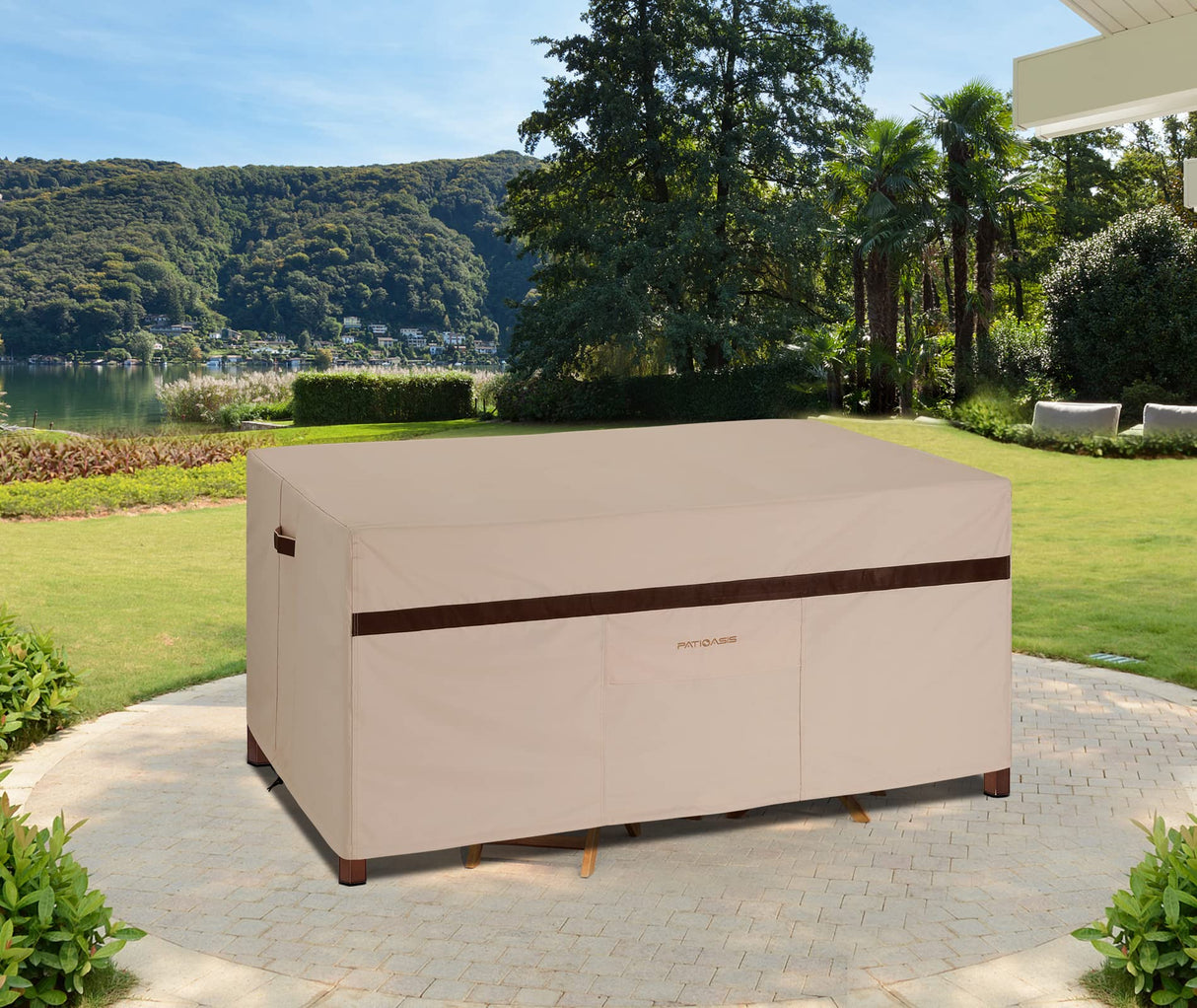 Patio Rectangular Table and Chair Set Cover 109''L Waterproof Outdoor Furniture Covers 600D Durable UV Resistant Windproof Large Lawn Patio Dining Oval Table and Chair Covers High Top Table Cover PATIOASIS