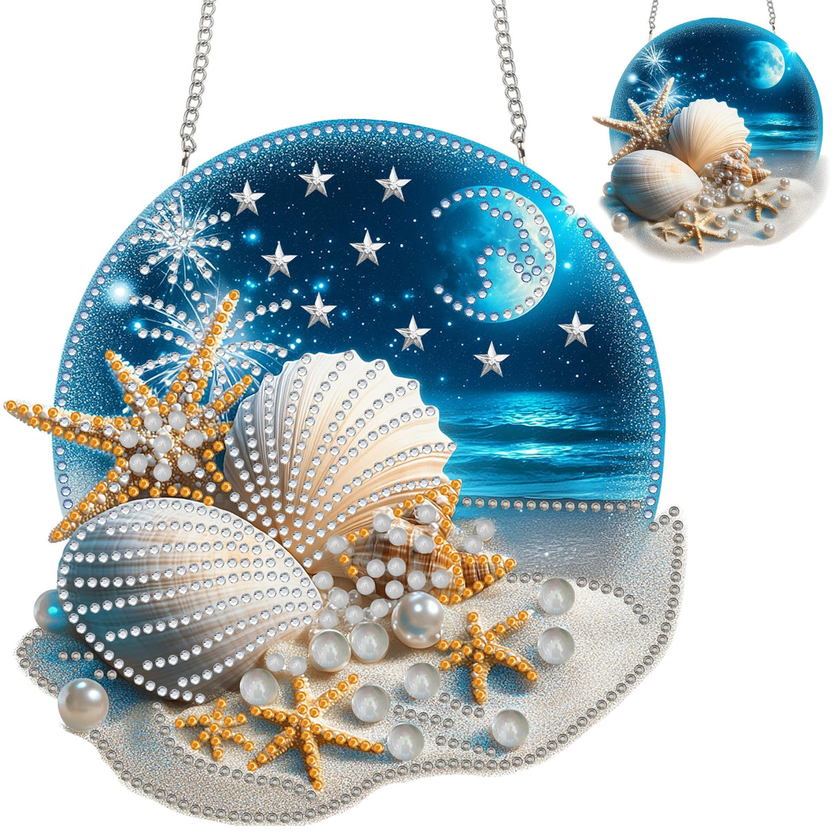 Zariocy Hanging Diamond Art Ornament Shells Kits for Adults – Special Crystal Double Sided Pendant, DIY Seaside Scenery Diamond Painting Acrylic Board Window Pendants Home Wall Hanging Decor 8x8 inch Zariocy