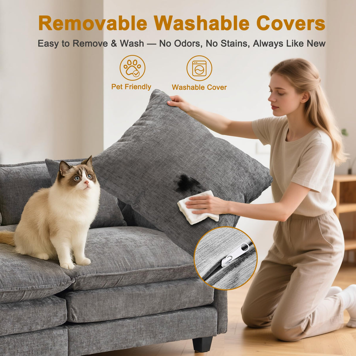 77" Cloud Sofa Loveseat & Couch|Small 2-Seater Chenille Sectional Sofa with 29.1" Deep Seat|FSC Certified Solid Wood & Metal Frame|Easy Assembly & 1YR Guarantee| for Apartment Living Room Bedroom CAFUZY