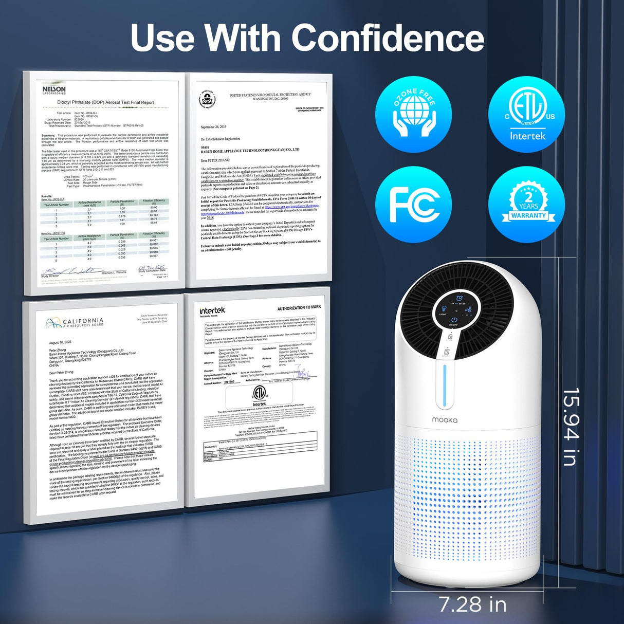 MOOKA Air Purifiers for Home Large Room up to 1095ft², H13 HEPA Filter Air Cleaner for Pets Bedroom Remove Smoke Dust Pollens Dander, Room Air Purifier with Timer Lock 4 Modes Night Light, M02 MOOKA