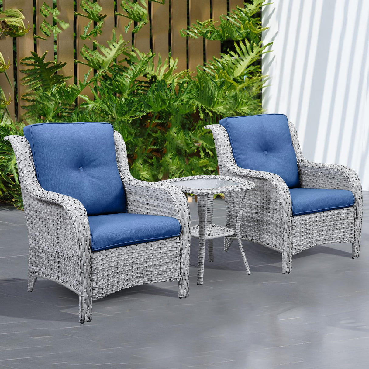 Belord 3 Piece Patio Furniture Set - Outdoor Dining Chair Wicker Chairs and Table Set, Deep Seat Patio Chair with Cushions, Light Gray Wicker Belord