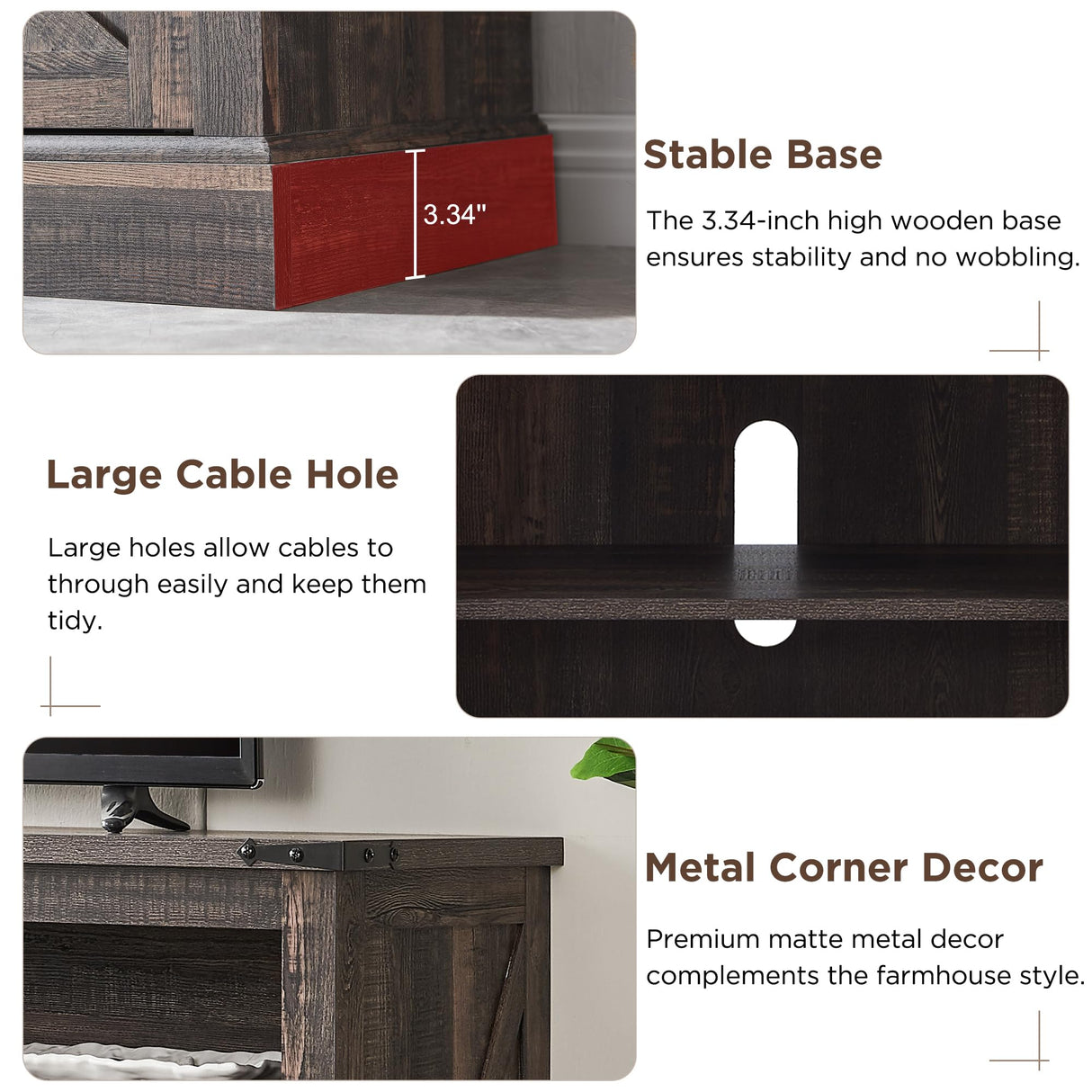 OKD Fireplace TV Stand for 65+ Inch TV, 33" Tall Highboy Farmhouse Entertainment Center w/ 23'' Electric Fireplace, Rustic Media Console w/Sliding Barn Door for Living Room, Dark Rustic Oak OKD