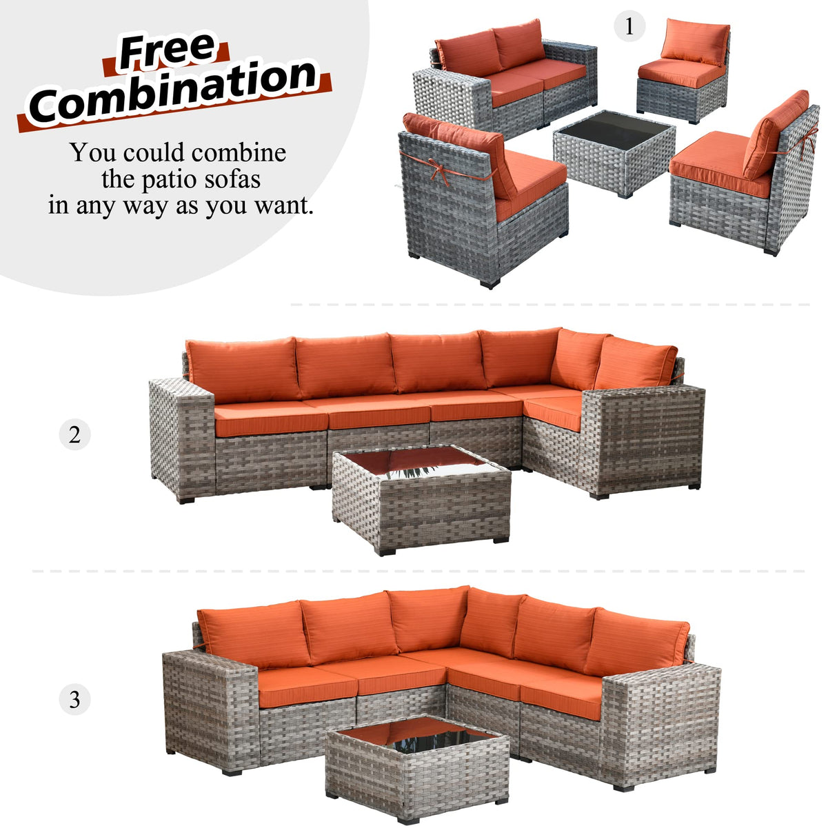 HOOOWOOO 10 Piece Modular Patio Outdoor Sectional Furniture Set with Gas Propane Fire Pit Table,Wicker Conversation Sofa Set with Swivel Chairs,Outside Couch Set(Orange Red) HOOOWOOO