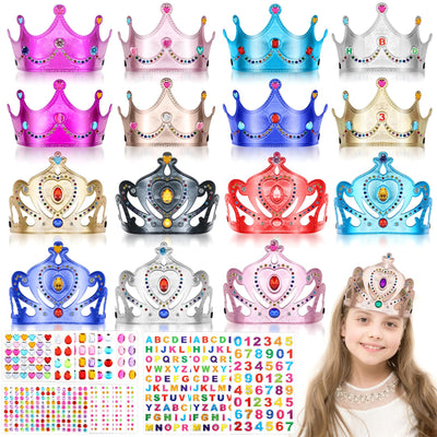 ZYNERY 29 Pcs Birthday Crowns for Kids Fabric Crafts with Stickers Bulk 4-14mm Rhinestones,Princess Tiaras DIY Crown Gifts for Girls Boys Role Rlay