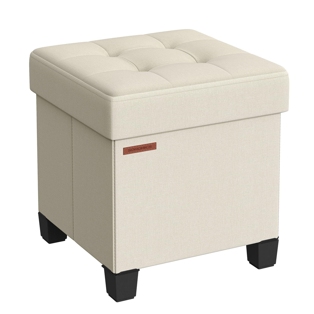 SONGMICS Storage Ottoman, Small Ottoman Foot Rest with Legs, 15 x 15 x 15.7 Inches Foot Stool, Ottoman with Storage, Load up to 660 lb, for Living Room, Bedroom, Dorm, Cream White ULSF014W01 SONGMICS