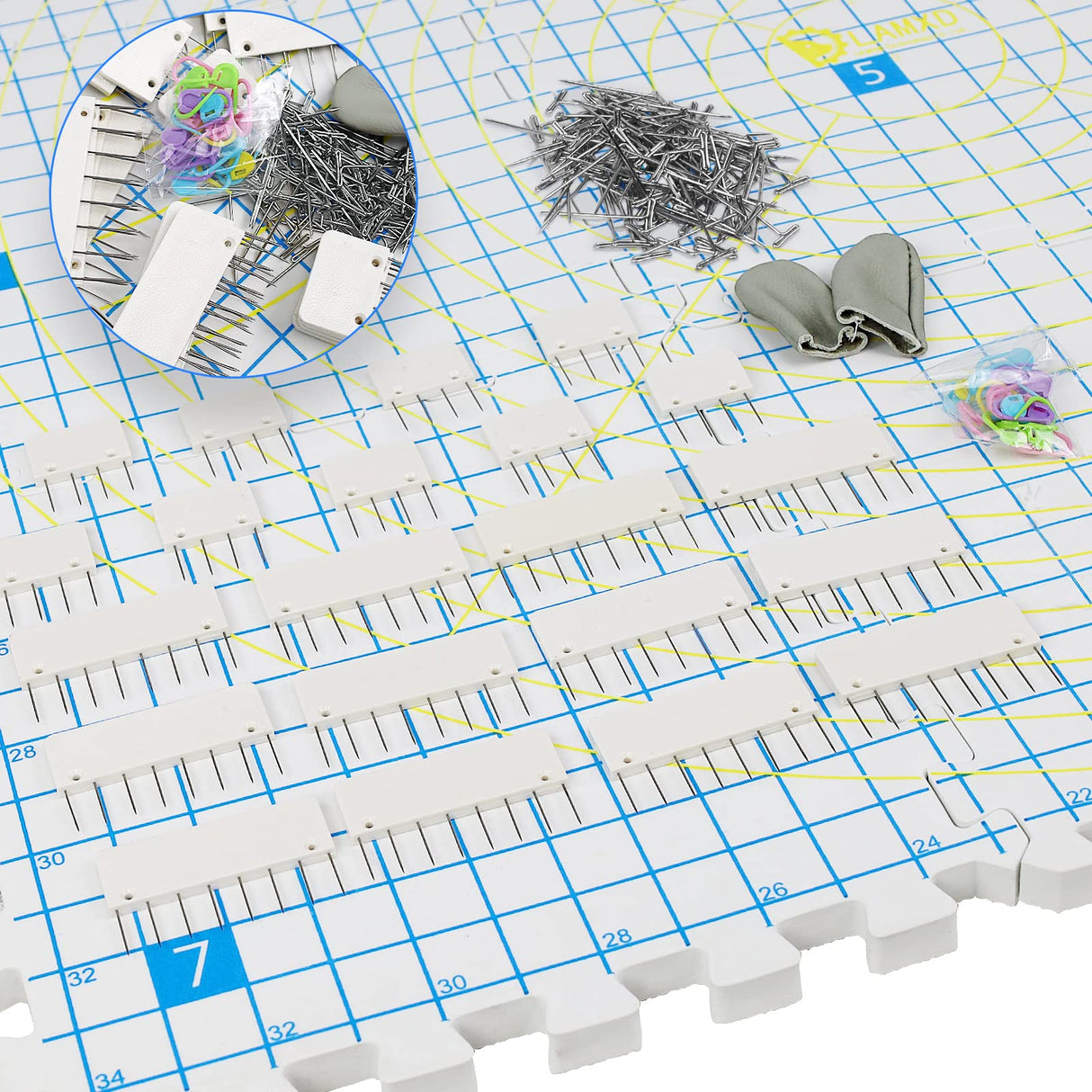 LAMXD Blocking Mats for Knitting - Extra Thick Blocking Boards with Grids with 22PCS Knitting blockers and 100 T-pins for Needlework or Crochet - Pack of 9 LAMXD