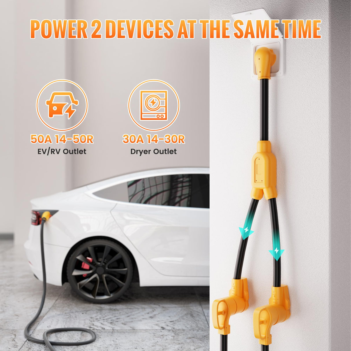 MECMO 30 Amp Dryer Y Splitter to RV/EV, NEMA 14-30P to 14-50R / 14-30R Splitter Power Cord Adapter, Dryer 4-Prong 30 AMP Y Adapter Cable for EV RV Car Charging at Dryer Outlet 250V, STW 10 AWG, 2ft MECMO