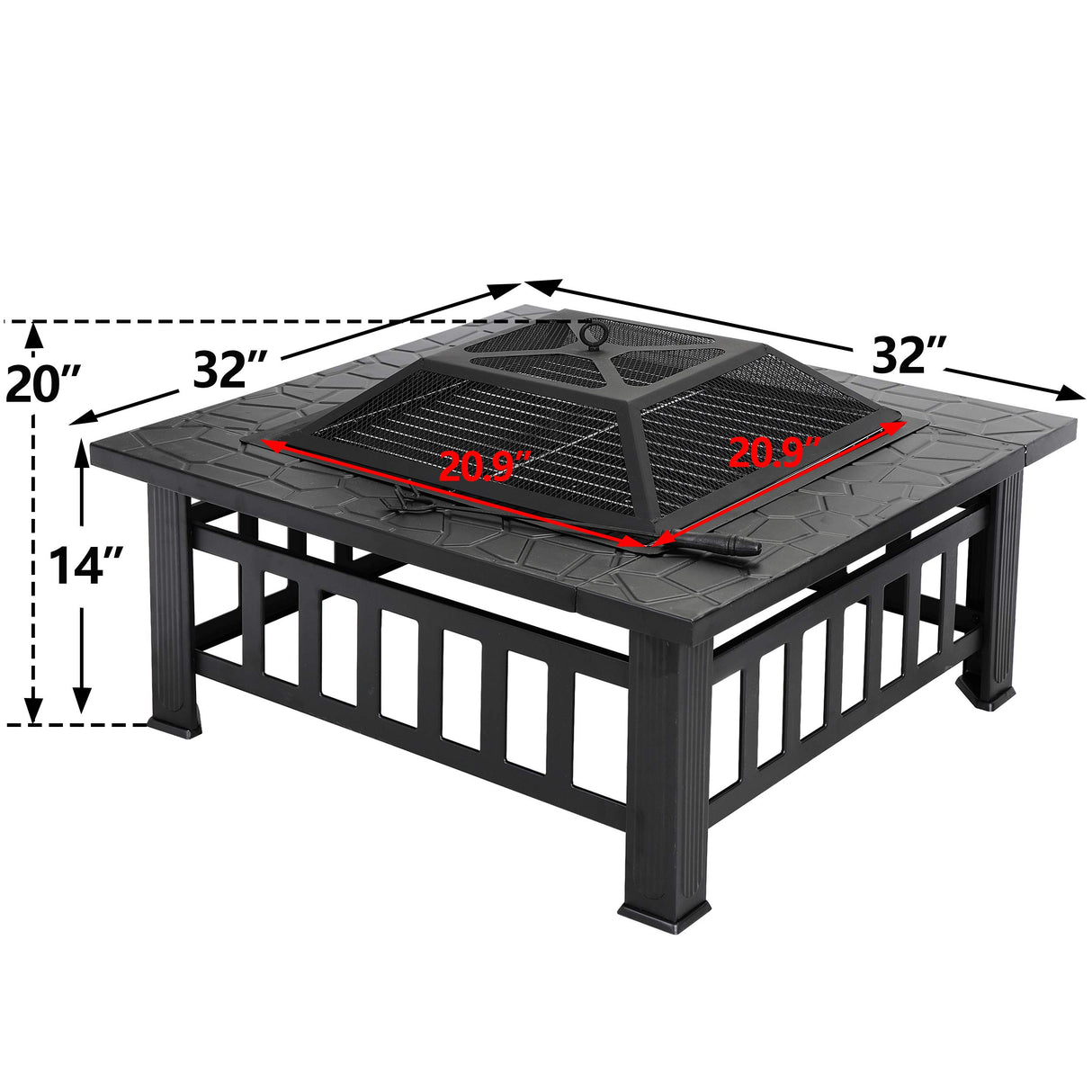 LEMY 32 Inch Outdoor Fire Pit Table, Wood Burning Firepit Stove with Lid for Camping&BBQ, Garden, Backyard LEMY