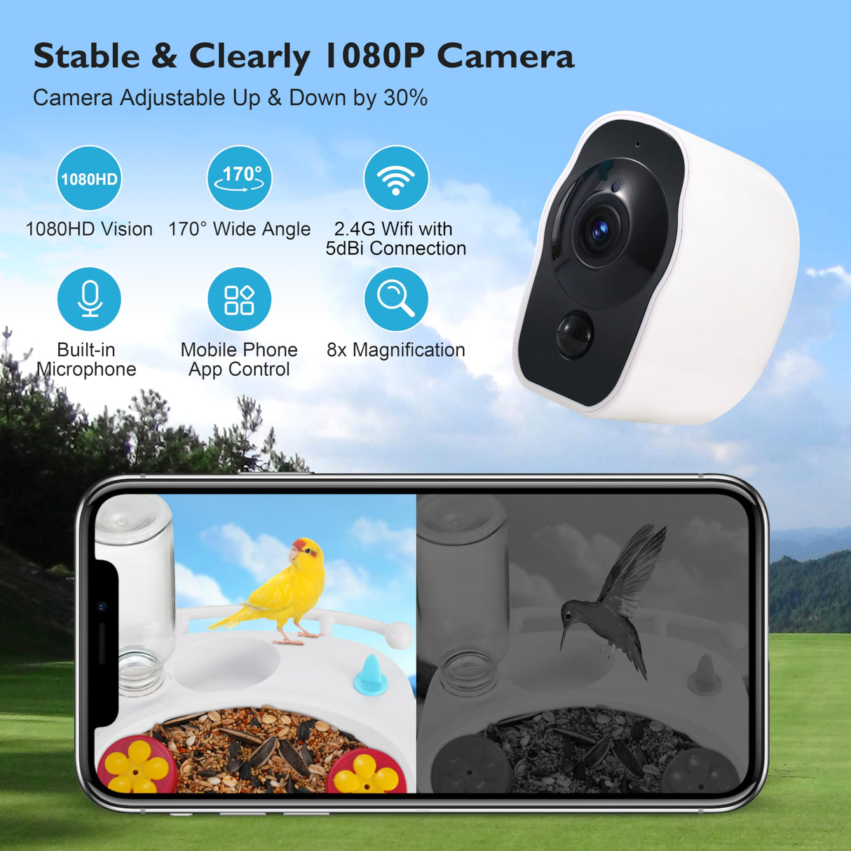 T TICCI Smart Bird Feeder with Camera Solar Powered, AI Identify Bird Species Camera Bird Feeders for Outside, Instant Notifications Bird House with Camera, IP65 Weatherproof Bird Watching Gifts T TICCI