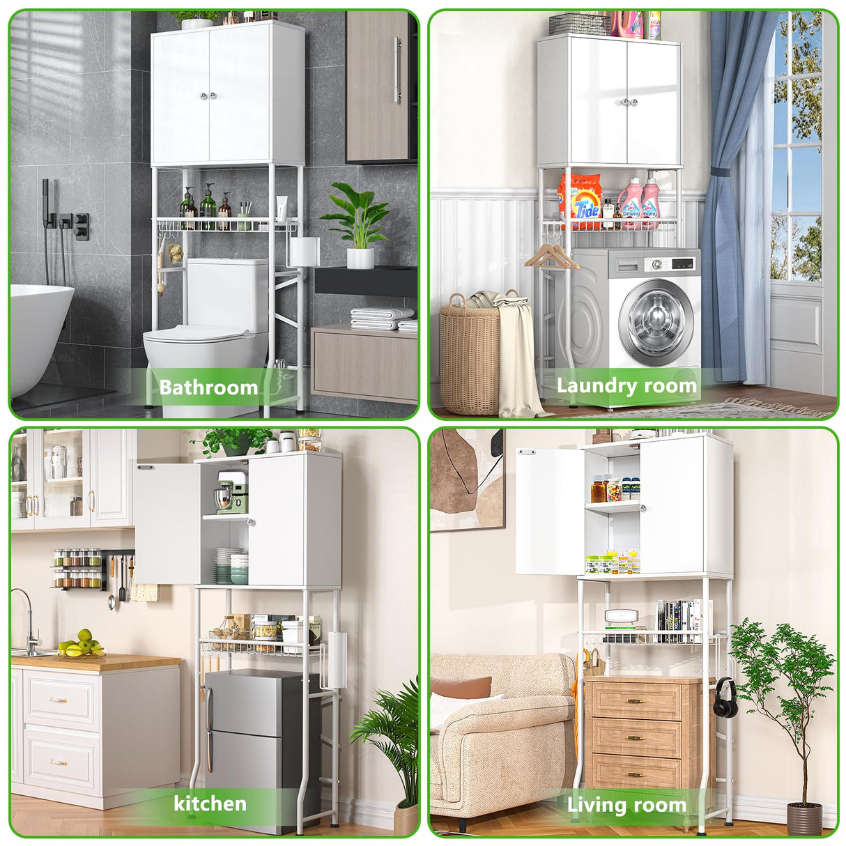 Over The Toilet Storage Cabinet - 2-Door Design Bathroom Organizers Shelf, Freestanding Space-Saver Above Toilet Storage Cabinet with Privacy Protection Rack, Water-Resistant Toilet Shelves (White) Mlinavn