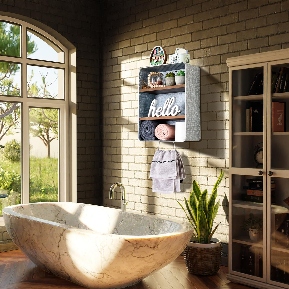 WOODEXPE Galvanized Wash Tub with Shelves Rustic Bathroom Decor Rustic Farmhouse Bathroom Shelf WOODEXPE