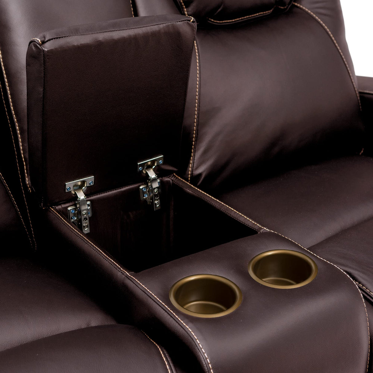 Seatcraft Concerto Heat & Massage, Italian Leather Loveseat w/Storage Console, Power Headrest, Power Recline, Brown Seatcraft