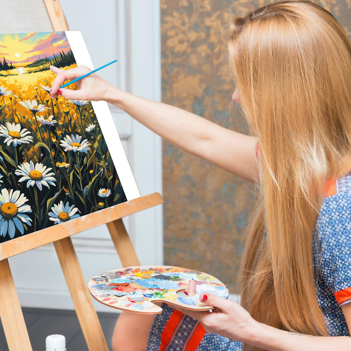 Offito Paint by Numbers Kit for Adults- Daisy Adult Paint by Number Kits on Canvas for Beginners, Sunset DIY Acrylic Oil Number Painting Kits for Home Wall Decor Gift 16"x 20" (Without Frame) Offito