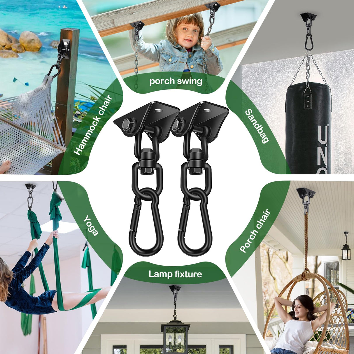 Hammock Hanging Kit 2 Pack, Porch Swing Hanging Kit 1200 Lb Capacity, Hammock Ceiling Hooks Heavy Duty 360°Rotating Hanging Swing Chair Hardware for Hammock Chair Stand, Porch, Yoga, Gym Feanron