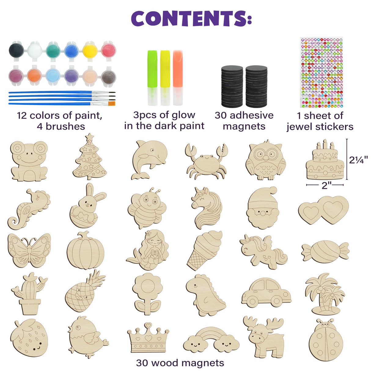 BenBen 30pcs DIY Wooden Magnets, Glow in The Dark Wood Crafts Kit for Kids, Arts & Crafts Supplies Painting Kit for Girls Boys Ages 4-8 8-12, Birthday Easter Gifts Toys BenBen