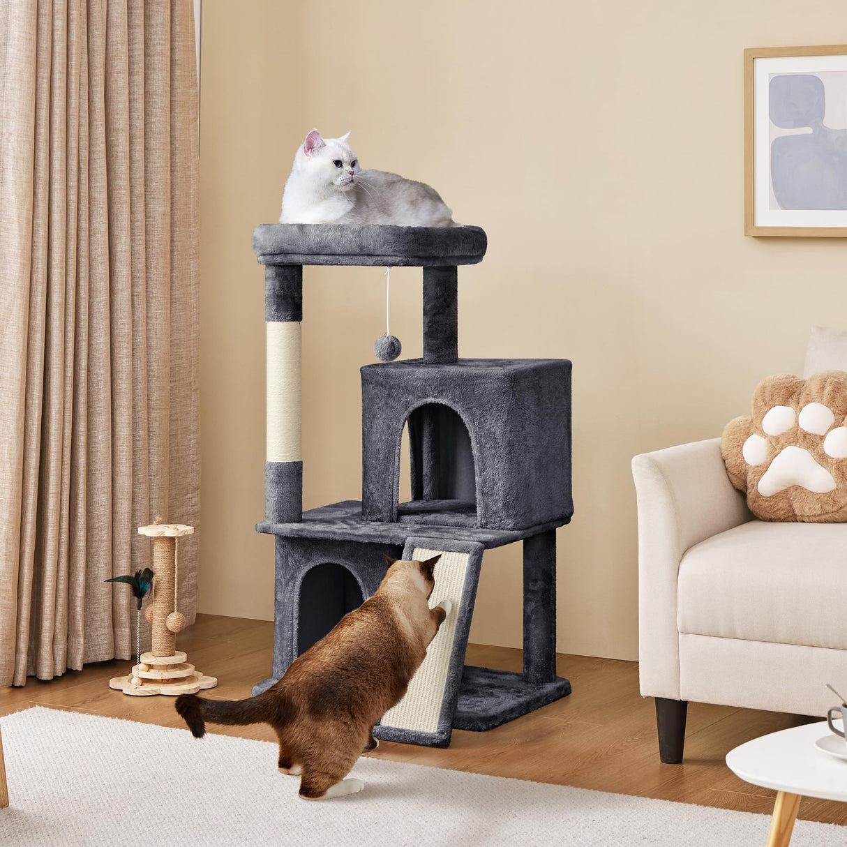 Yaheetech 42in Cat Tree Tower, Cat Condo with Sisal-Covered Scratching Posts & Ramp, Cat Climber Stand for Indoor Cats Kittens Pets Yaheetech