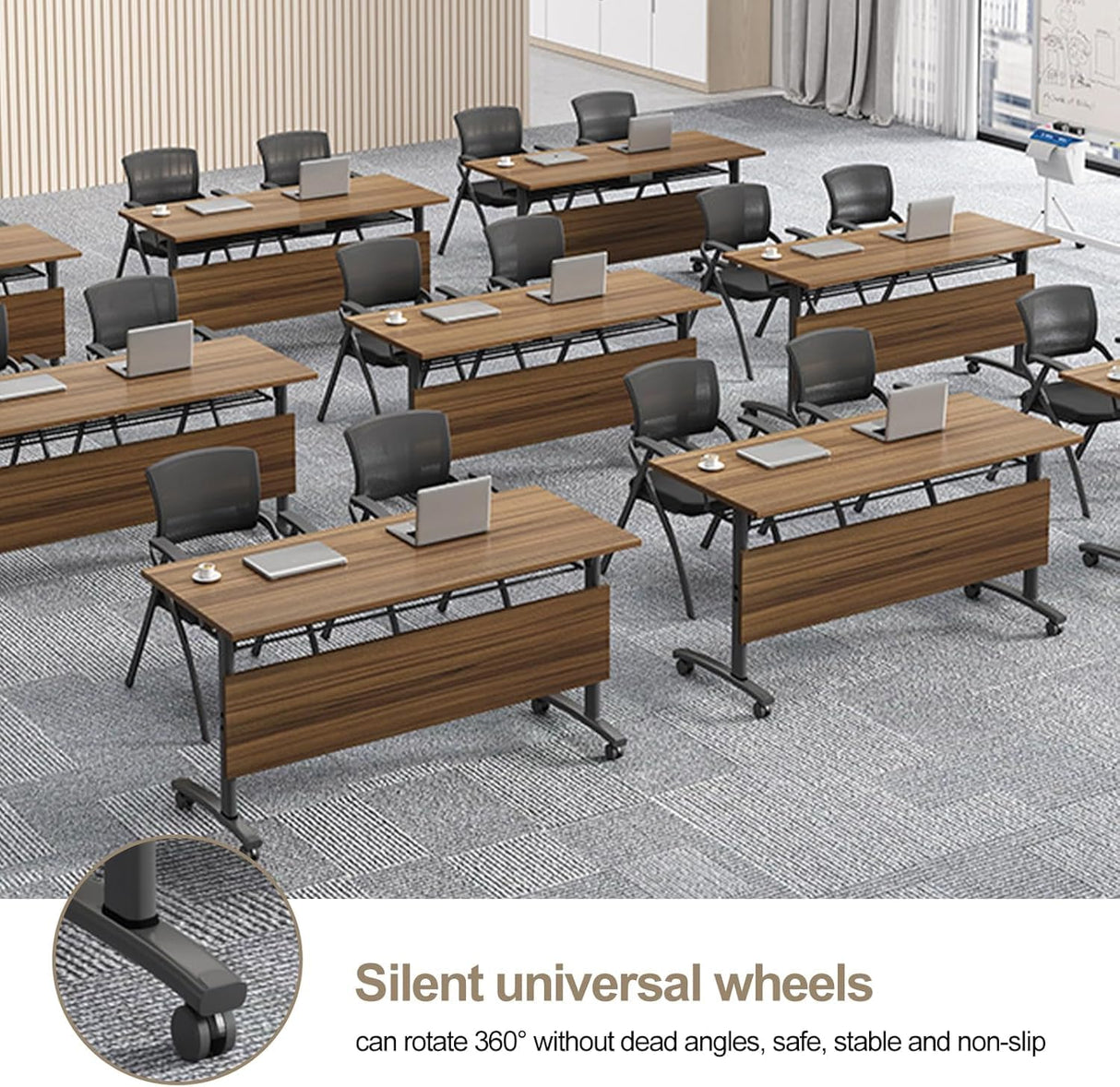 AKSOUDEW Conference Table, Folding Conference Room Tables with Flip-Top Design, with Caster Rectangular Modular Conference Room Table, for Office Conference Room Training Room (4Pcs 120cm/47in) AKSOUDEW