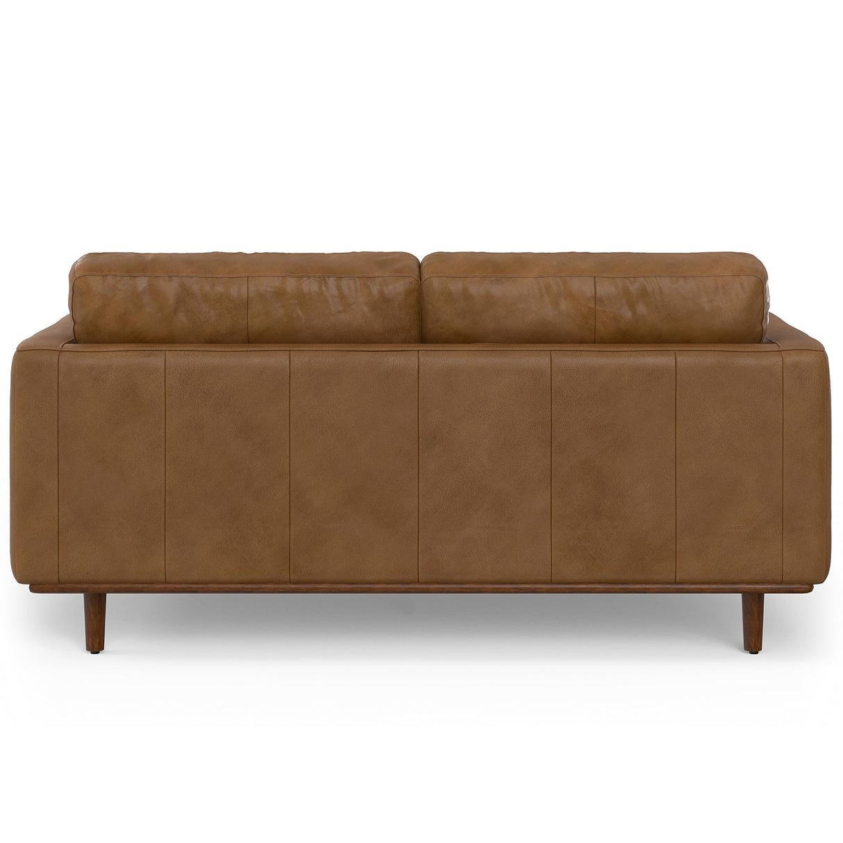 SIMPLIHOME Morrison 72-inch Wide Sofa in Caramel Brown Top Grain Genuine Leather, Mid-Century Modern-Style Loveseat for Living Room, Single Bench Cushion, Removable Back Cushions, 2 Bolster Pillows SIMPLIHOME