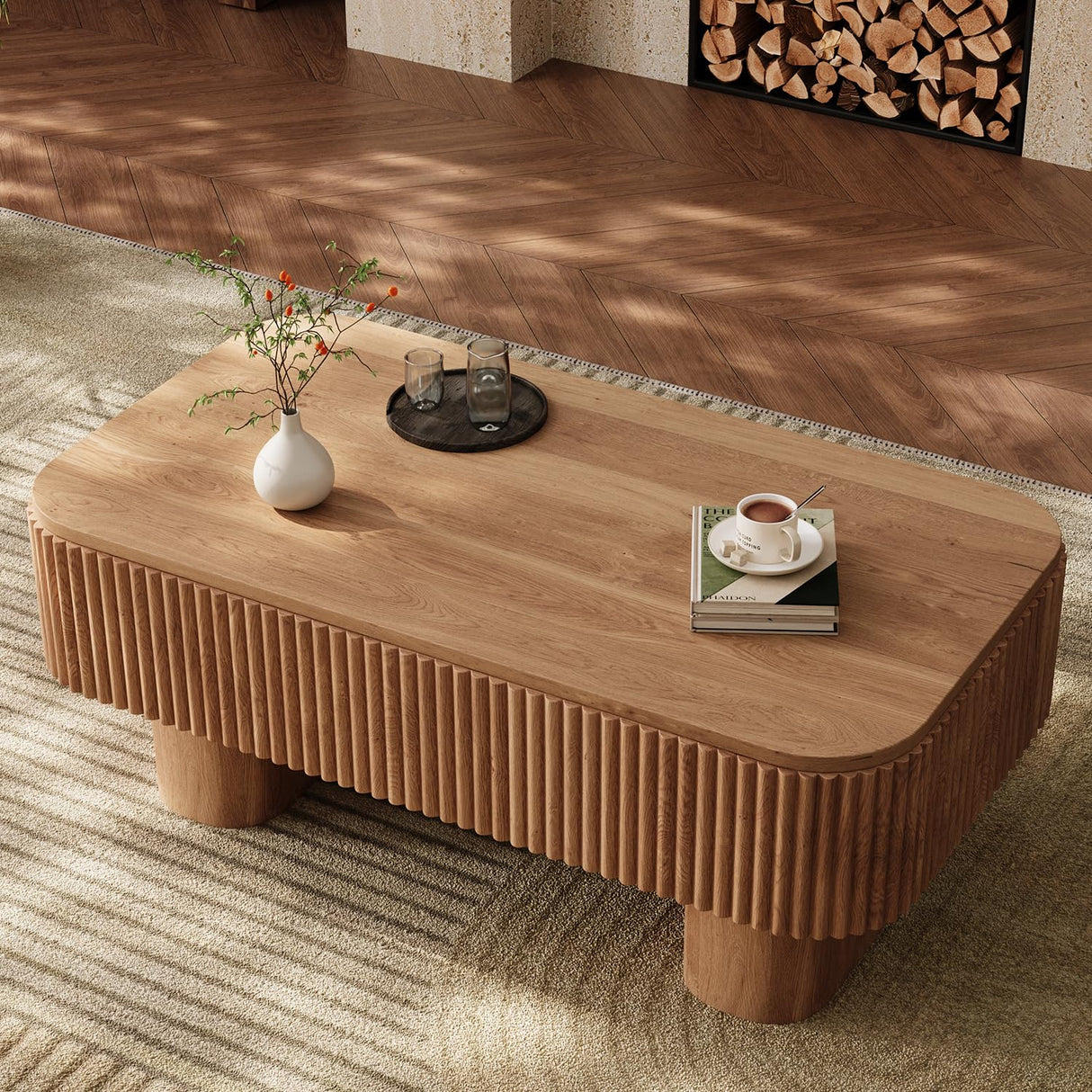 Coffee Table with Storage, 44 inch Solid Wood Coffee Table,Rustic Center Table with Hidden Storage Compartmen Mid Century Modern Tables for Living Room Home Apartment (Walnut Rophefx