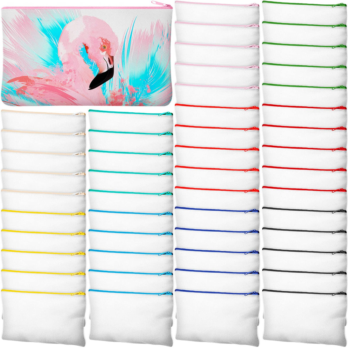 50 Pieces Sublimation Blank Canvas Makeup Bags Bulk, Blank DIY Heat Transfer Cosmetic Bags, Pen Case, Pencil Bags, Clear Sublimation Blank Pouch with Zipper (Mixed Colors, 7 x 4.3 Inch) Frienda