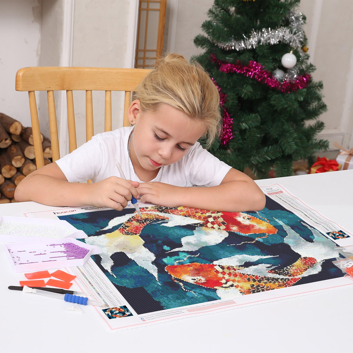 Huacan Diamond Painting Kit AB Diamond Art Kits for Adults 5D Koi Carp Fish Paint by Diamond DIY Full Round Drill Gem Art Kit Home Office Decor Gift 12x16 Inch Huacan