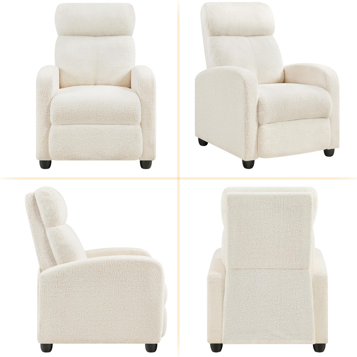Yaheetech Fabric Recliner Chair Single Sofa Home Theater Seatting Adjustable Modern Single Reclining Chair for Living Room Bedroom Home Theater Ivory Yaheetech