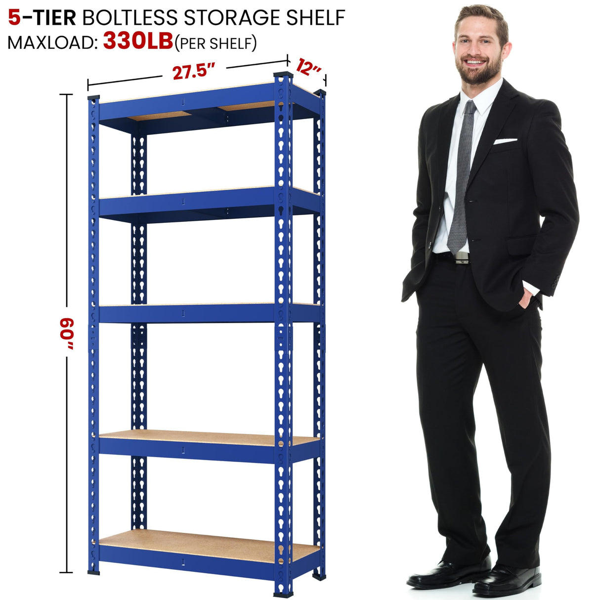 Yaheetech Storage Shelves 5 Tier Garage Shelving Heavy Duty Garage Shelves Adjustable Metal Shelving Unit Utility Rack Industrial Shelving for Warehouse Pantry Closet, 27.5" W x 12" D x 60" H, Blue Yaheetech