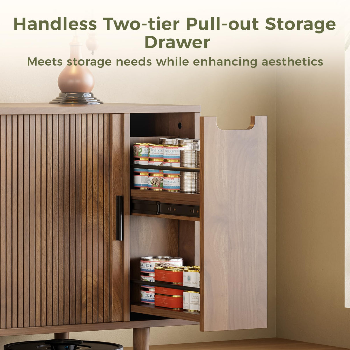 IRONCK Cat Litter Box Enclosure with Sliding Tambour Door, Wooden Litter Box Enclosure Furniture with 2-Layer Drawer, Hidden Cat House, Side End Table for Living Room, Brown IRONCK