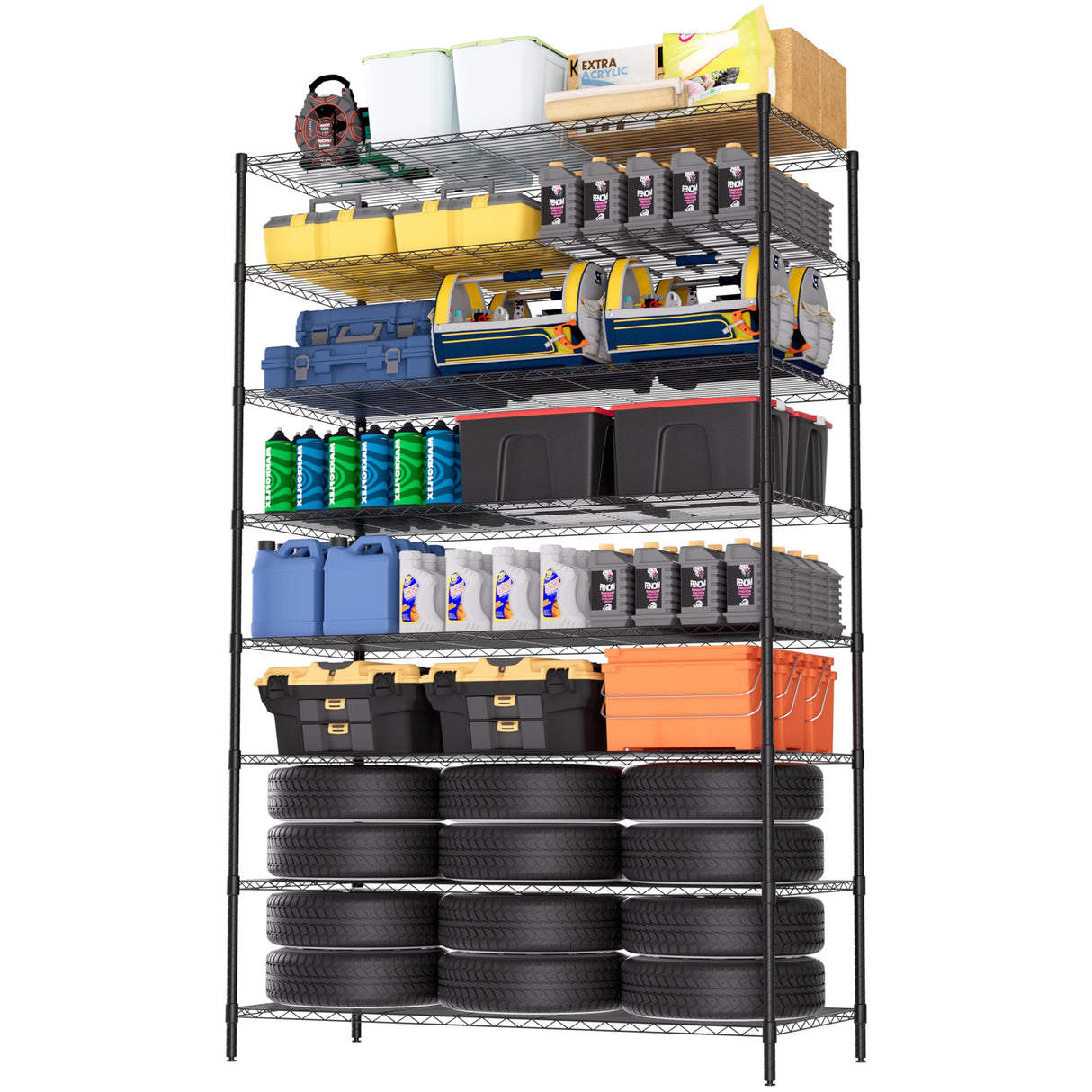 Finnhomy 4000LBS 8-Tier Wire Shelving Unit Adjustable Steel Wire Rack, 24x48x80.2 Inches 8 Shelves Metal Rack, Pantry Shelves for Storage, Metal Garage Shelving with 1" Pole, NSF Certified, Black Finnhomy