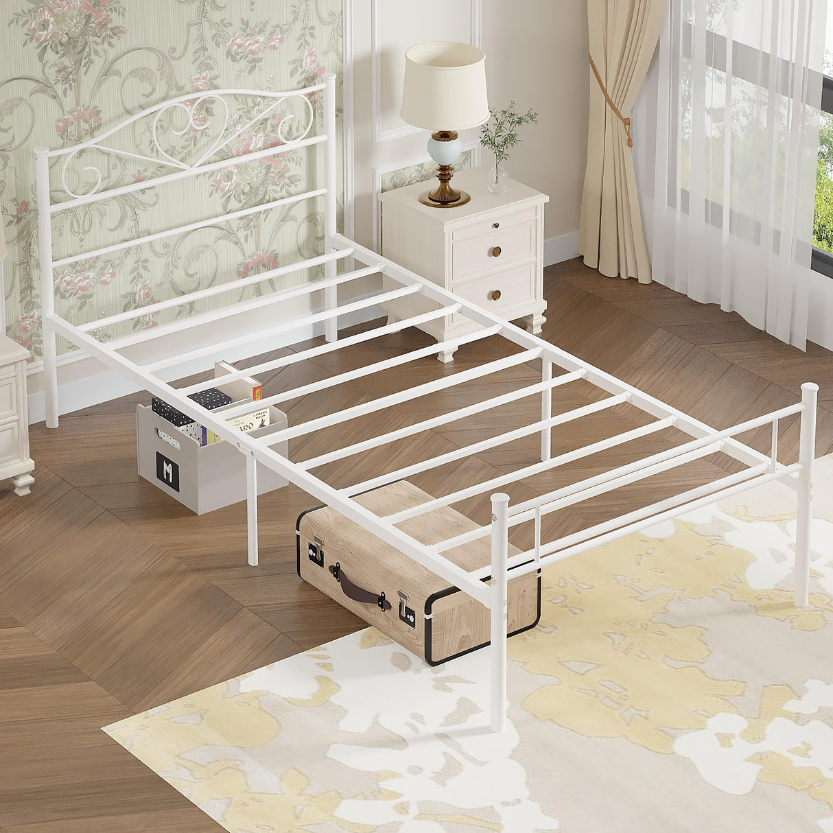 VECELO 14 Inch Twin Size Metal Platform Bed Frame with Headboard and Footboard, Heavy Duty Mattress Foundation with Steel Slats Support, No Box Spring Needed, White VECELO