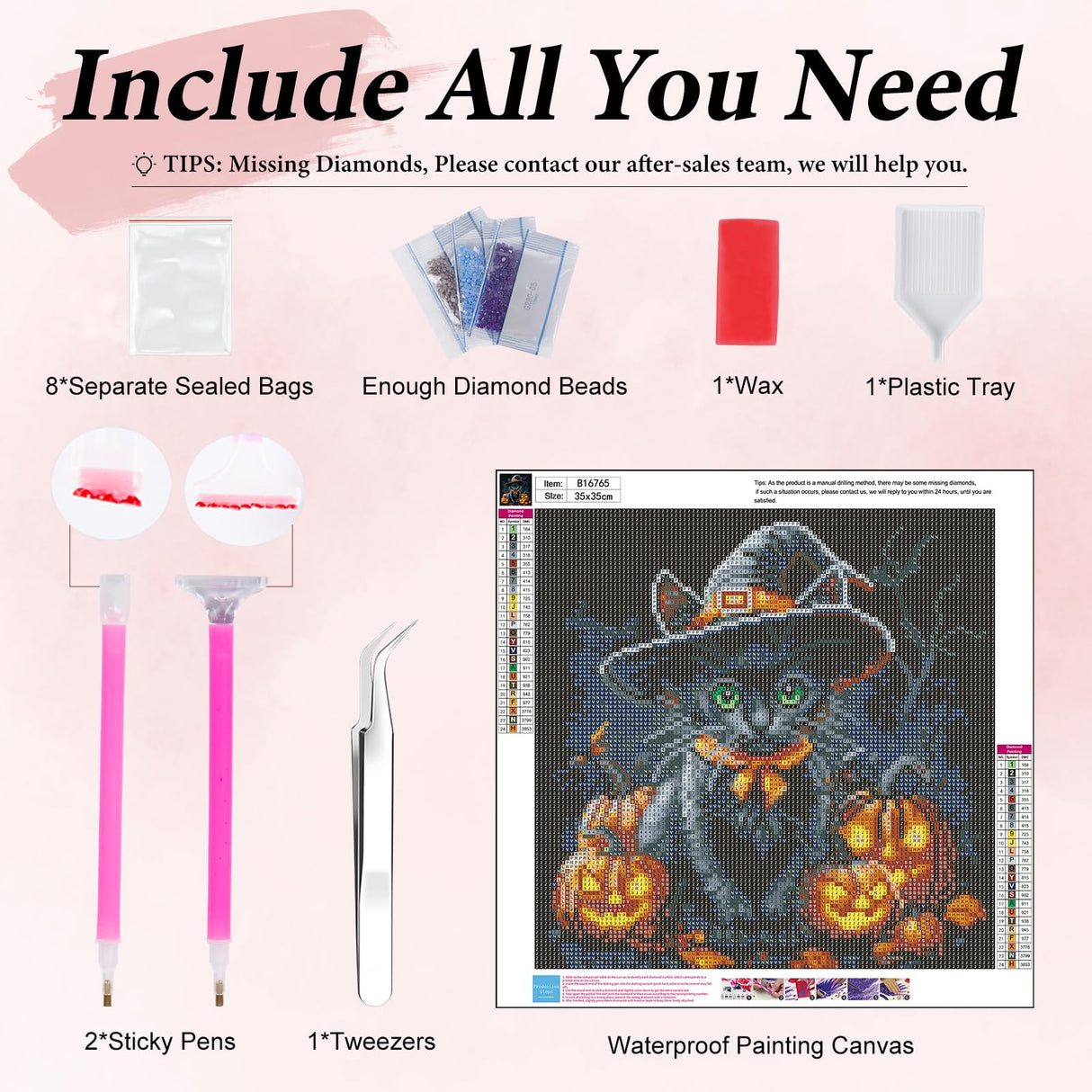 Yezavesu Halloween Diamond Art Kits for Adults, Black Cat Diamond Painting Kit for Beginners, Pumpkin 5D DIY Round Full Drill Painting with Gem Art Craft Kits for Home Wall Decor 14x14 Inch Yezavesu