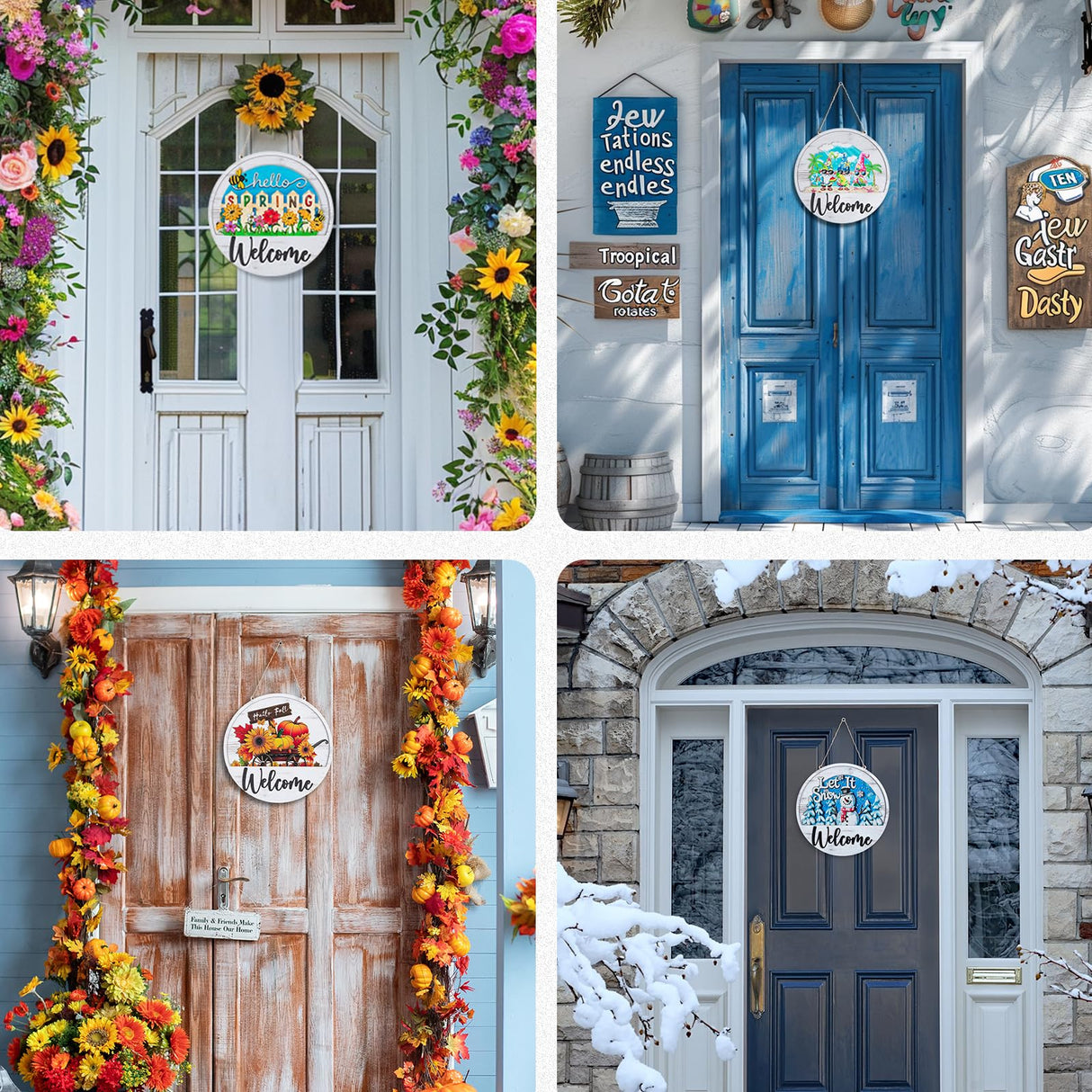 Walasis Welcome Sign for Front Door: 13pcs Interchangeable Christmas Winter Decor - Housewarming Gifts for New Home Seasonal Wreaths Outdoor Holiday All Season Decorations Walasis