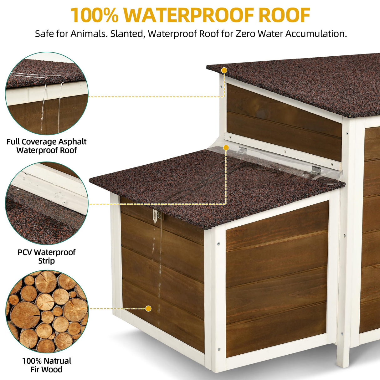 DWVO Solid Wood Chicken Coop for 4-6 Chickens, Outdoor Wooden Chicken Run Pen with 2 Nesting Boxes, Poultry Cage Rabbit Hutch Duck Coop Hen House w Weatherproof Roof & Removable Tray, Brown DWVO