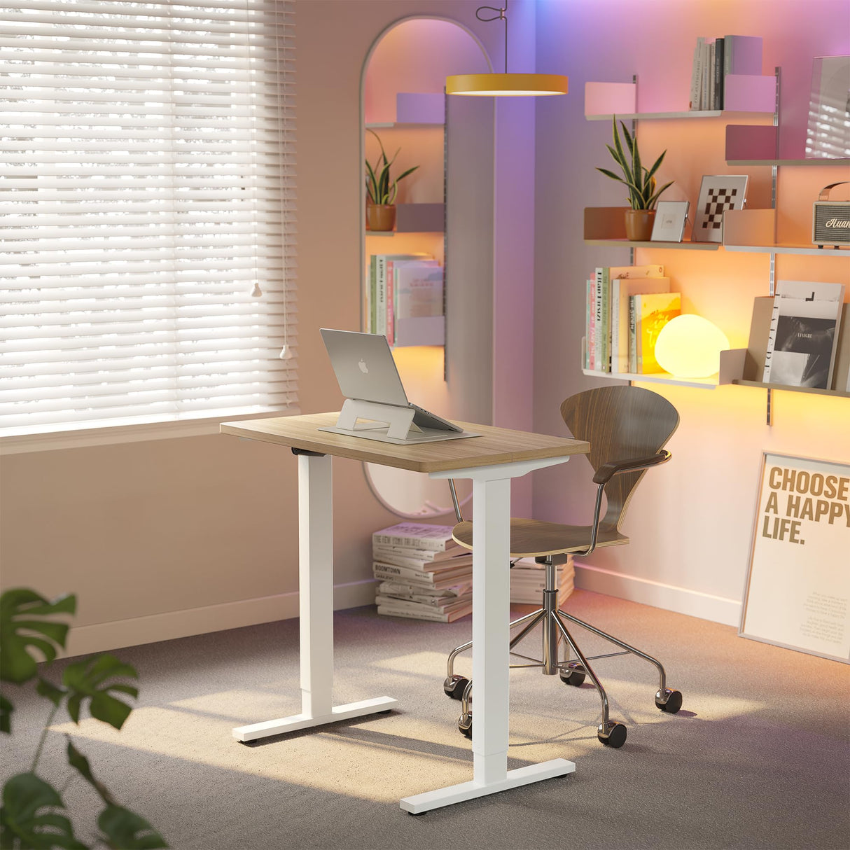 HUANUO 32" Small Electric Standing Desk Adjustable Height, 4 Memory Height Settings, Sit Stand Up Desk for Home Office & Computer Workstation, LightWalnut HUANUO