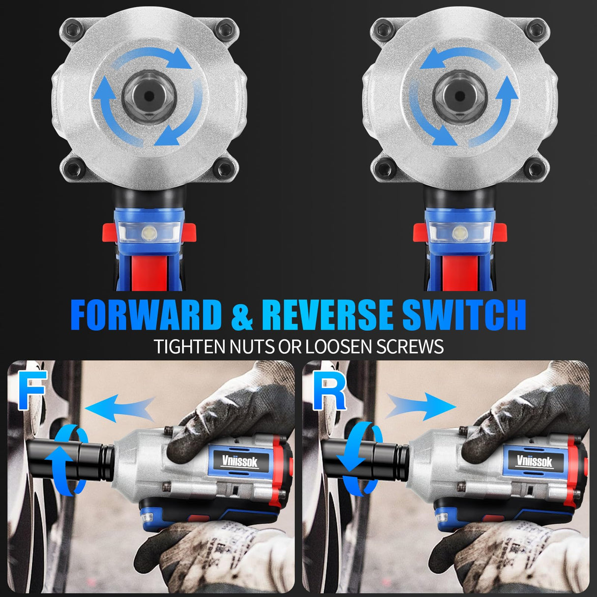 Vniissok Cordless Impact Wrench, 1000N.m(740ft-lbs) High Torque Brushless Impact Gun with 2 x 4.0Ah Batteries, Electric Impact Driver for Car Tires Truck Mower Vniissok