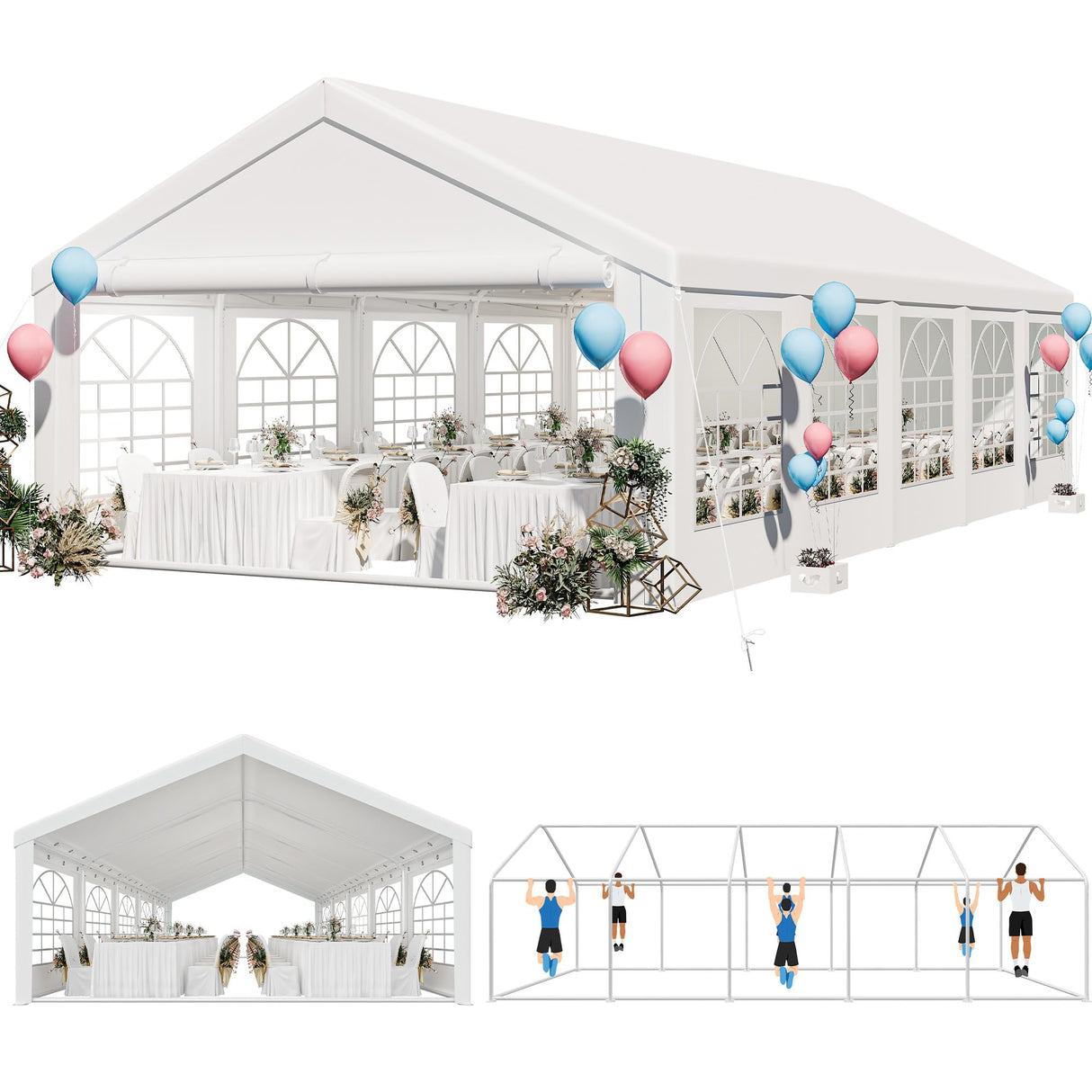 YITAHOME 16x32 ft Party Tent Heavy Duty Wedding Event Shelters Outdoor Upgraded Galvanized Canopy with Large White Roof, Removable Sidewalls & 3 Storage Bags YITAHOME