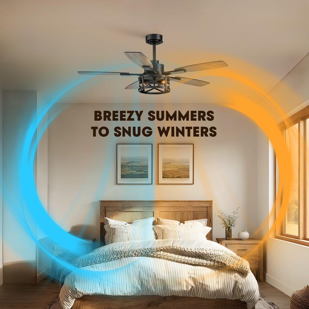 52 Inch Ceiling Fans with Lights and Remote & APP Control, Farmhouse Ceiling Fan with LED Lighting for Bedroom Living Room and Patio, Black Caged Ceiling Fan for Indoor and Outdoor(NO BULB) YouthDream