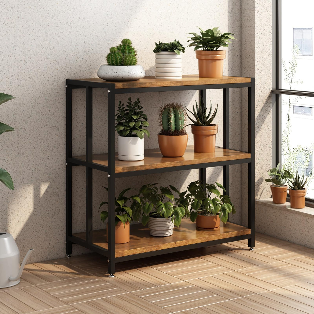 WOULHOMY Fish Tank Stand for 20 Gallon Aquarium, Metal Aquarium Stand with 3-Tier Shelves, Breeder Reptile Tank Stand for Home Office 26.96” x 15.74” x 33.26” (Black) WOULHOMY