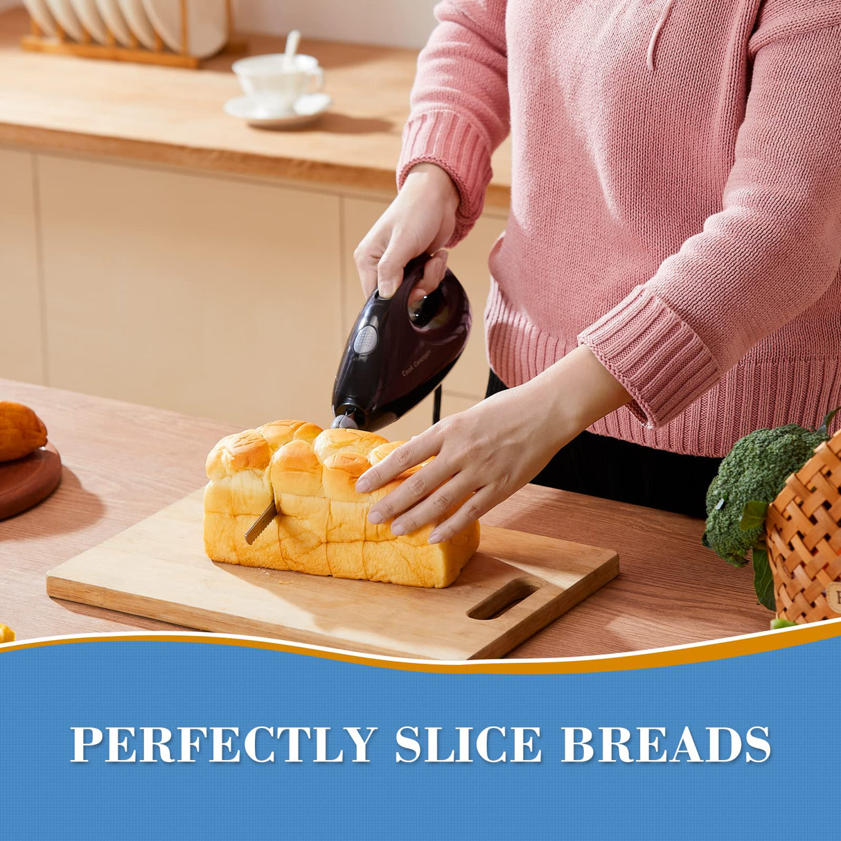 Cook Concept Electric Knife for Carving Meat, Fish, Turkey, Bread, 2 Interchangeable 8" Serrated Blades, Lightweight, Efficient Slicing,Thanksgiving Gift Cook Concept