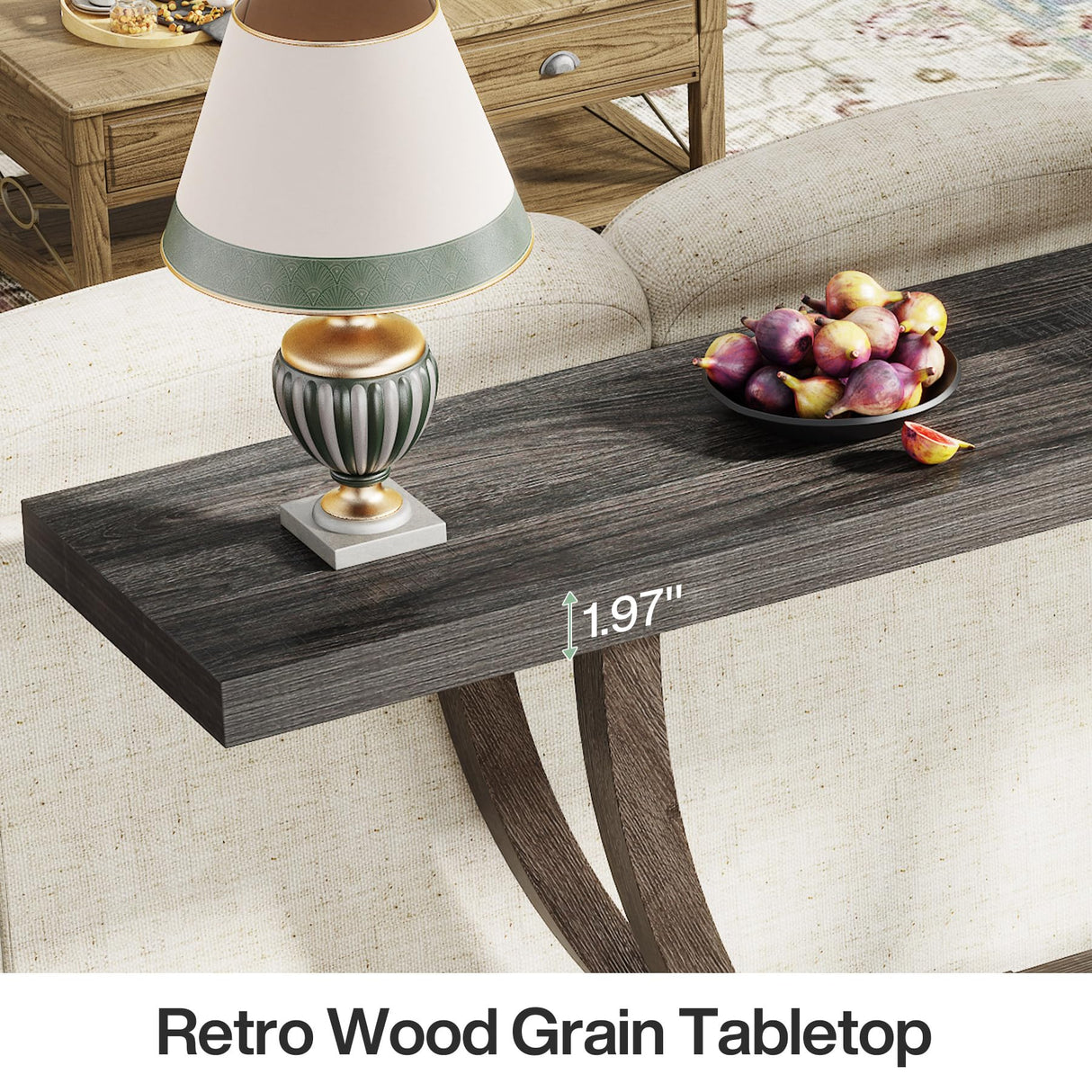 Tribesigns 63-Inch Wood Console Table with Geometric Metal Base, 2-Tier Farmhouse Sofa Table Narrow Long, Thickened Behind Couch Table with Shelves for Living Room Foyer Corridor (Rustic Grey) Tribesigns