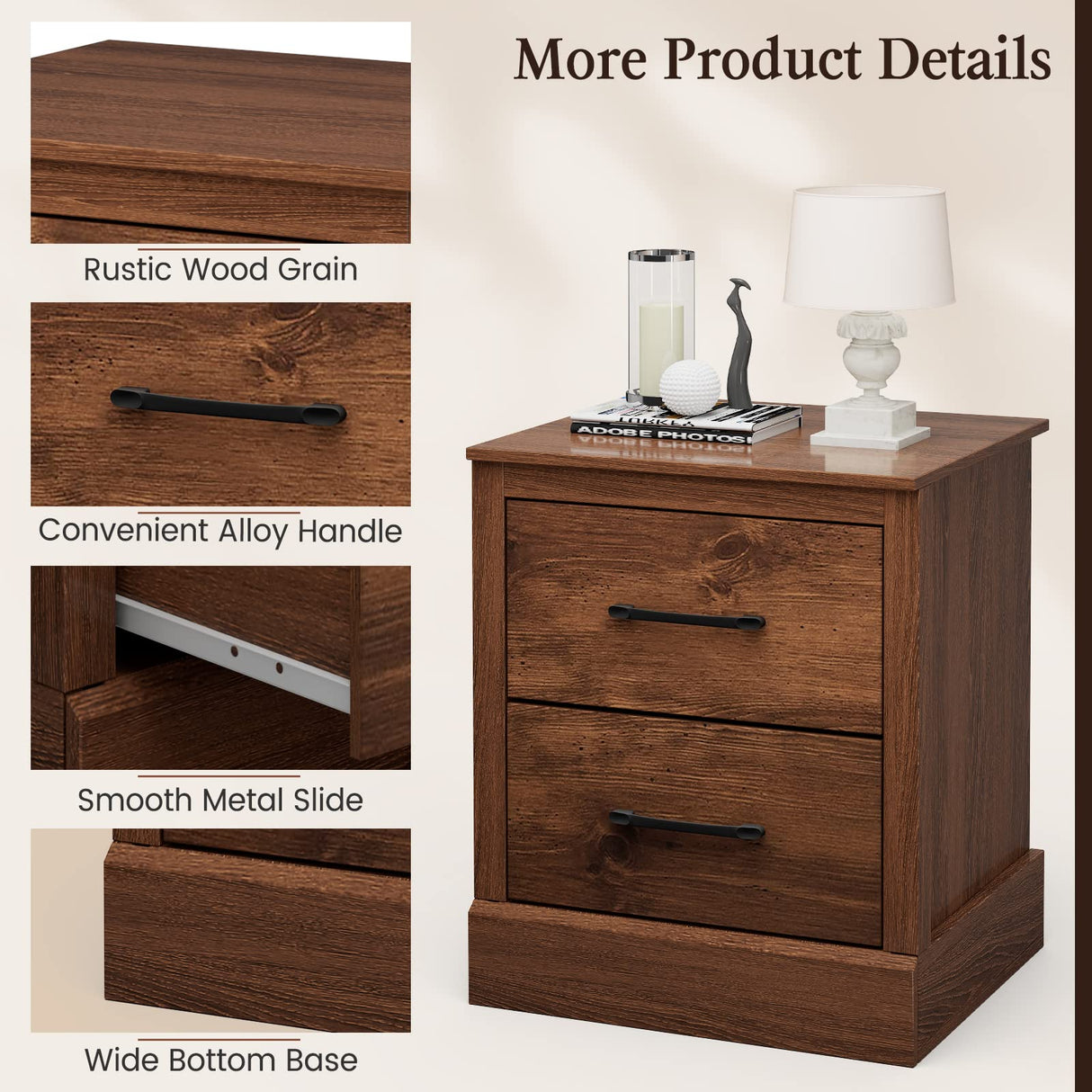 Giantex Farmhouse Nightstand Set of 2, Wood Bedside Table with 2 Storage Drawers, Compact Floor Night Stand End Table, Walnut Accent Sofa Side Table for Bedroom Giantex