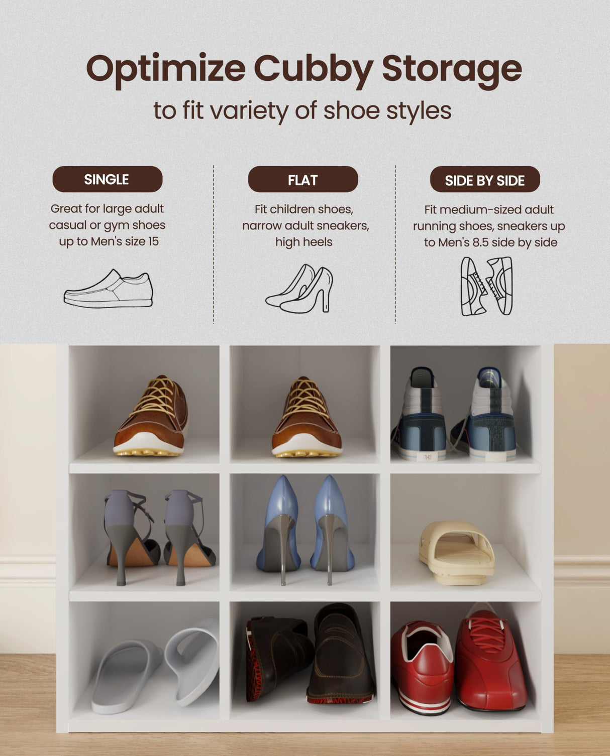 HAIOOU Shoe Cubby, 9-Cube Stackable Wood Shoe Rack Organizer 5-Tier Freestanding Wooden Shoe Stand with 2 Storage Shelf for 10-15 Pairs, Ideal for Apartment, Entryway, Closet Organization - White HAIOOU