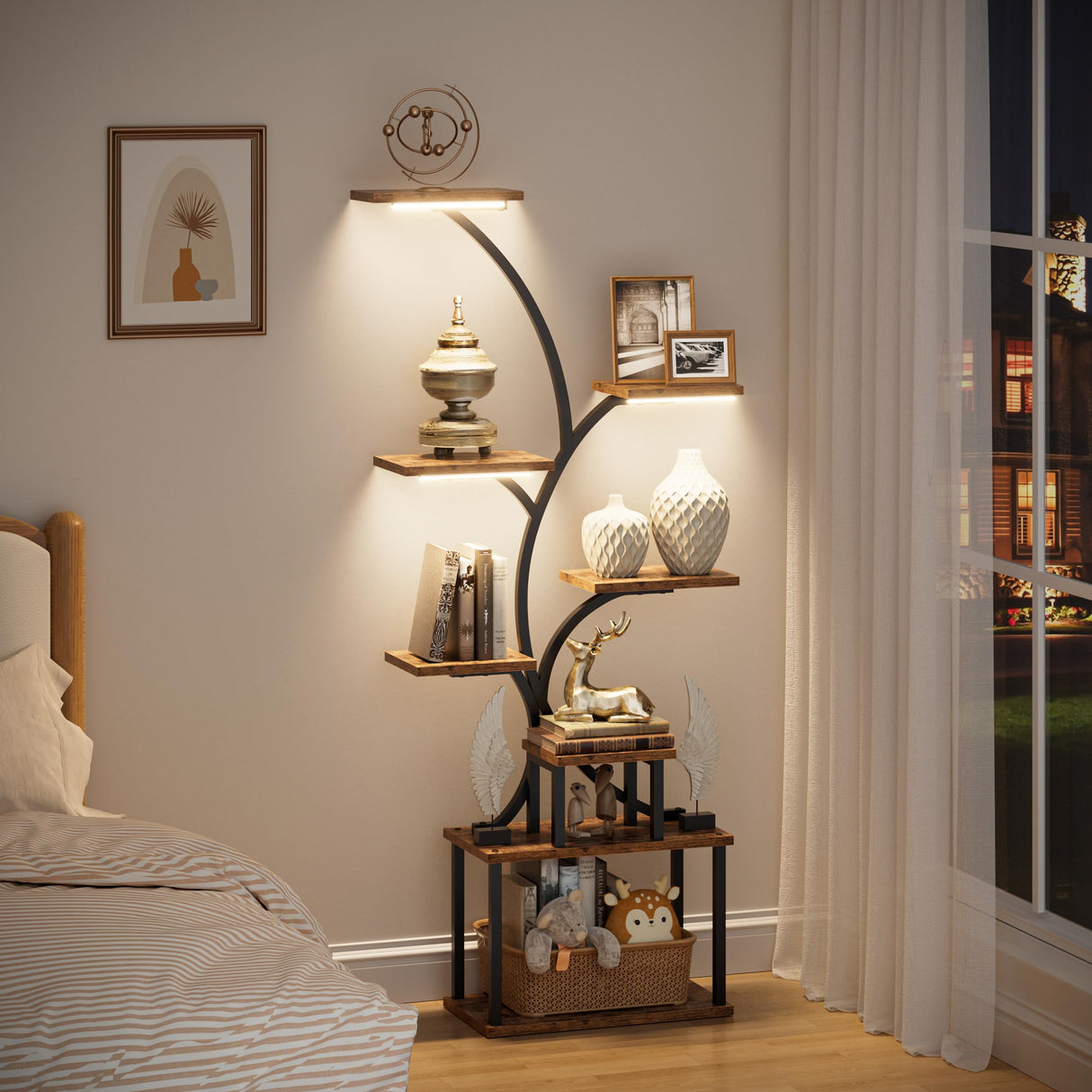 POZILAN 8 Tier Corner Shelf with LED Light, 62.2” Tall Display Shelf, Corner LED Bookshelf Display Cabinet Case with Lights, Collectibles Display Shelf for Living Room,Bedroom Decor POZILAN