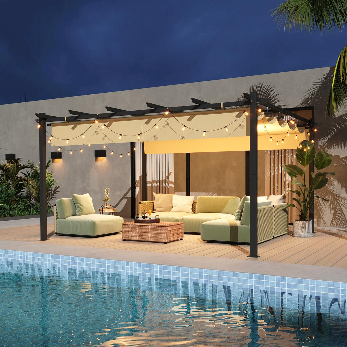 Aoxun 12x14 Outdoor Pergola, Patio Aluminum Pergola with Upgraded Retractable Canopy, Heavy Duty Metal Pergolas and Gazebos with Adjustable Sun Shade Cover for Modern Backyard, Deck, Garden Aoxun