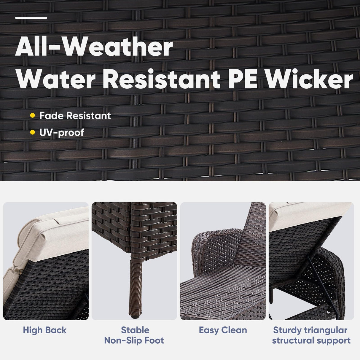 Belord Outdoor Chaise Lounge Patio Recliner - 75 Inch Adjustable Wicker Chaise Lounge with Soft Pillow Removable Cushions, All Weather Rattan Pool Lounge Chair for Poolside Deck Brown/Beige Belord