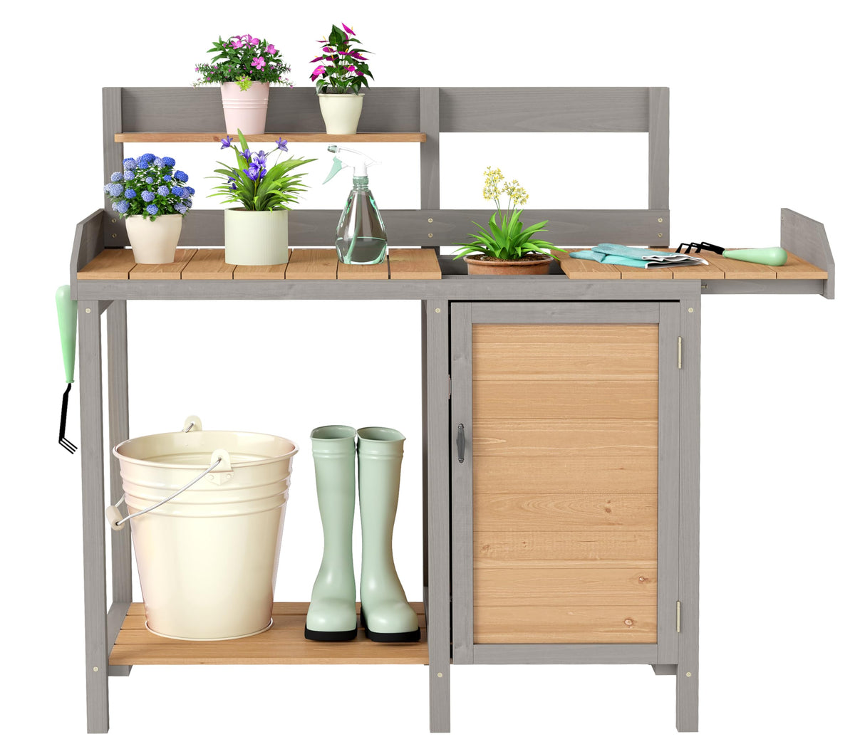 Wooden Potting Bench Table with Sink,Outdoor Garden Table Work Bench with Storage, Workstation for Outside Lawn Patio Wood-Natrl