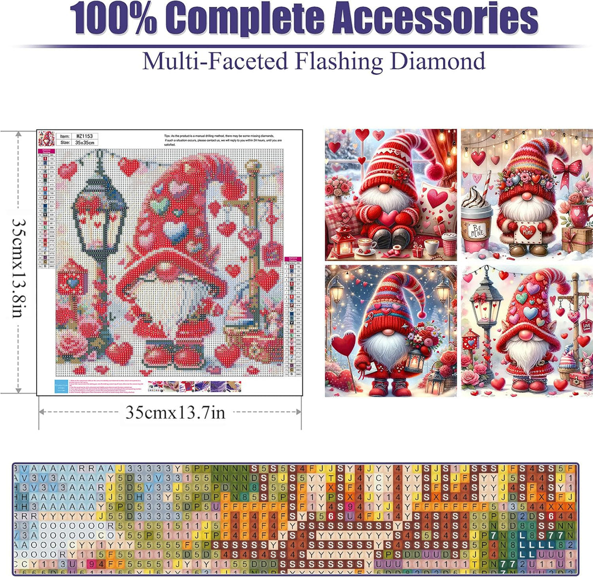Ekuxom 4 Pack Gnome Diamond Art Kits for Adults-5D Gnome Love Diamond Painting Kits for Adults-DIY Round Full Drill Paint by Diamonds Pictures Crafts for Home Wall Decor 14x14inch Ekuxom