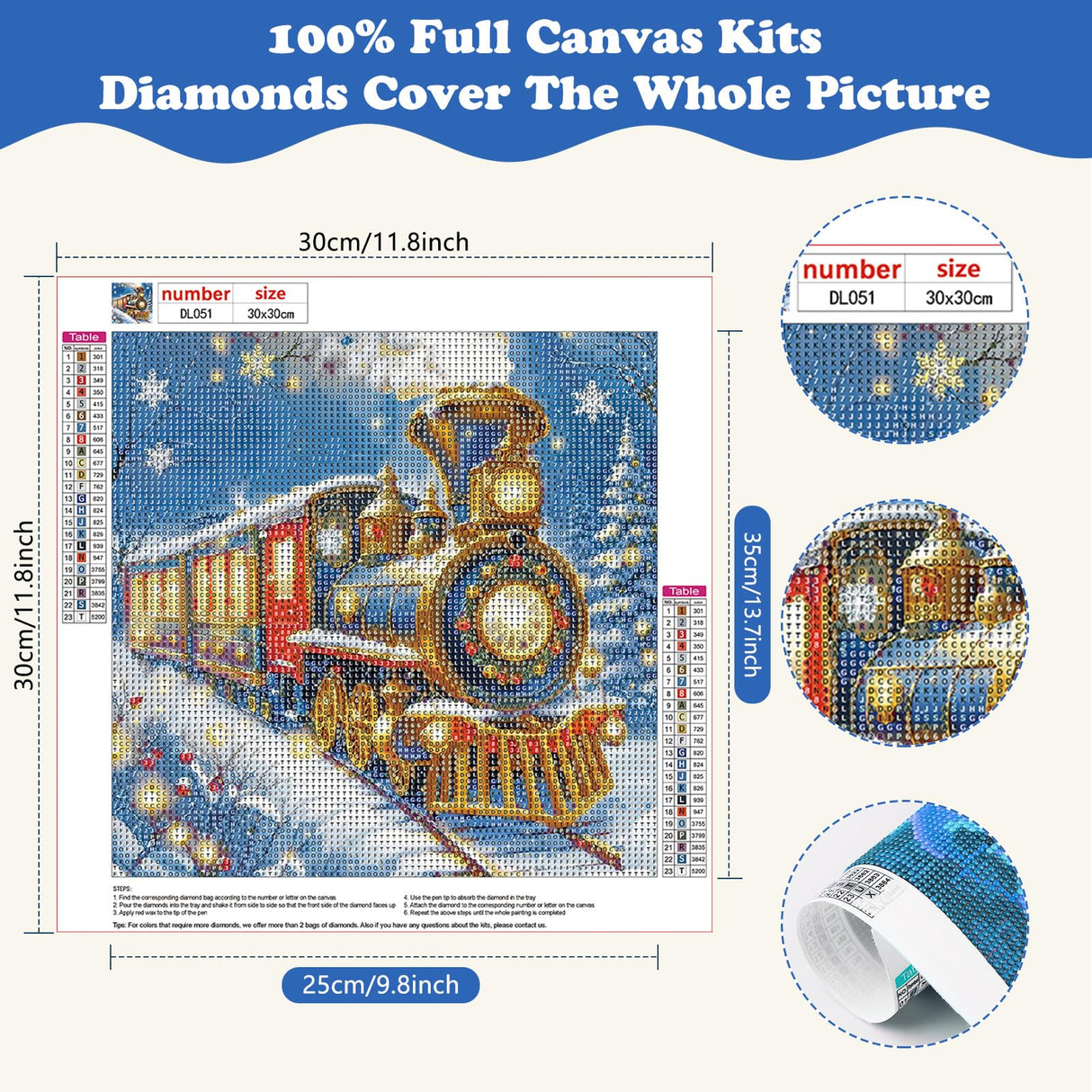 SENQAO Train Diamond Art Kits for Adult, Christmas Diamond Painting Kits for Beginners, DIY Full Drill Winter Holdiay Rhinestone Diamond Dots Gem Painting Art Craft Home Decor 12 x12 Inch SENQAO