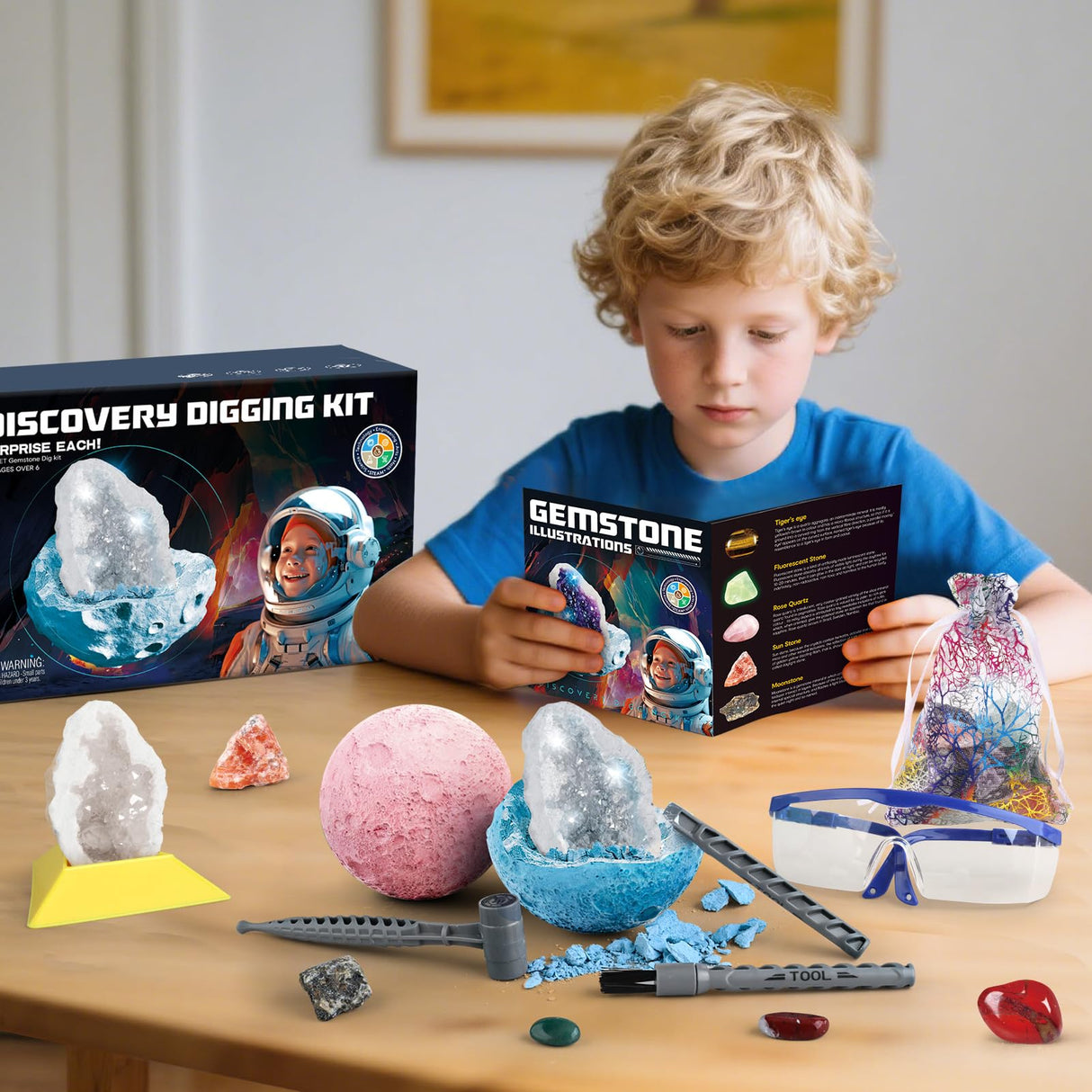 Woumserta Gemstone Dig Kits, Space Science Kits for Kids Age 6-7 8-12, Gem & Geodes Collcetion Kit Toys for Boys Girls, Rock Gifts for 6 7 8 9 Year Old Boys Girls Birthday Gift Woumserta
