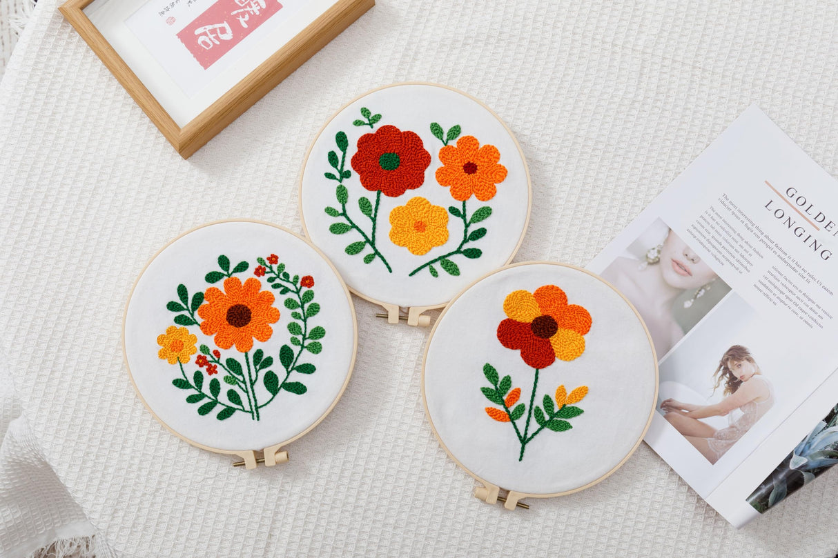 Punch Needle Embroidery Kit for Beginners – Complete Set with Patterned Fabric, Hoops, Yarns & Tools – DIY Rug-Punch Craft Kit for Adults & Kids (1 Style) Looples